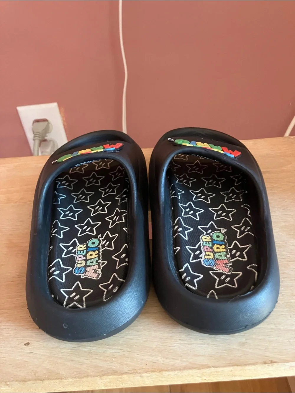 Super Mario Black Kids Slide Sandals with Colorful Logo